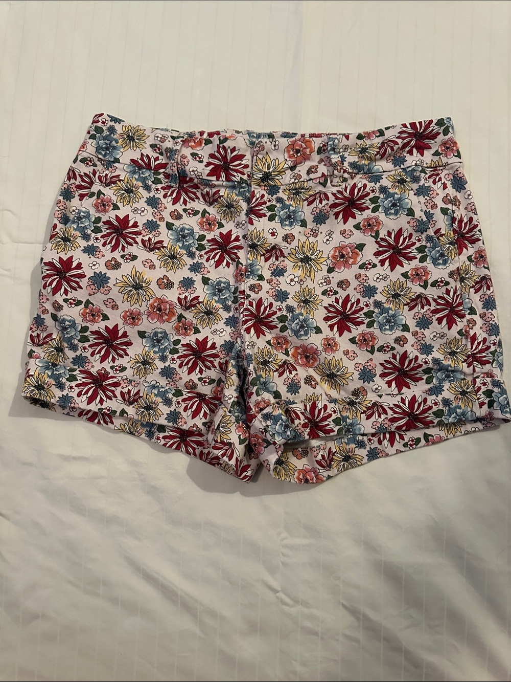 Dear John Floral Shorts - White with Red, Blue & Yellow Flowers